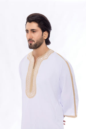White Morocan Embroidery Thobe