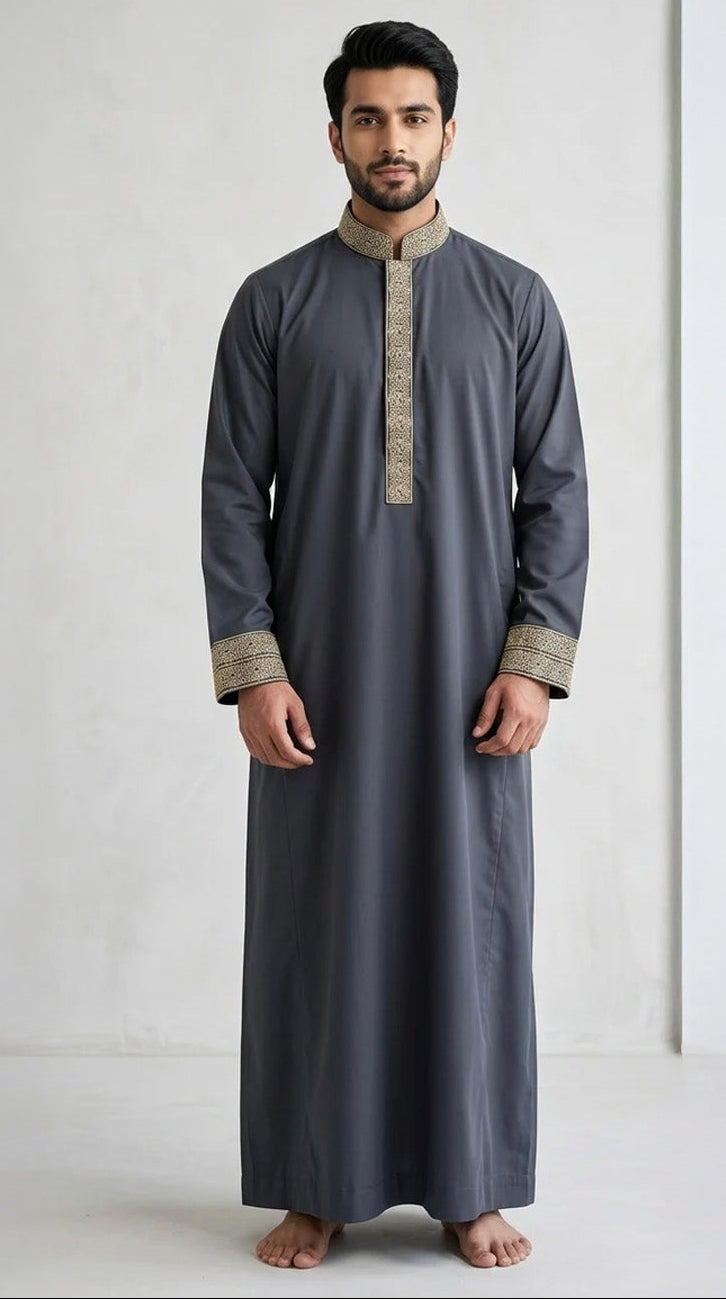 Al Ibda – Heavy Embroidered Grey Thobe