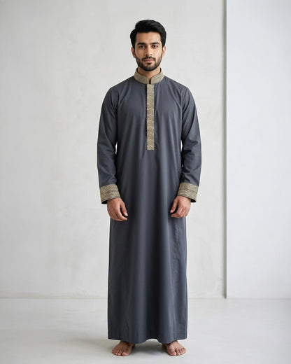 Heavy Embroidered Grey Thobe