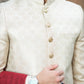 LIGHT GOLD SHERWANI ATLAS PRINT PLAIN