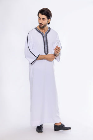 White Morocan Embroidery Thobe