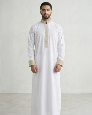Heavy Embroidered White Thobe