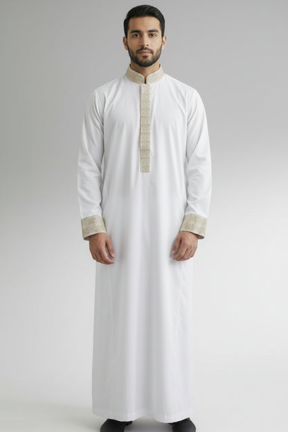 Heavy Embroidered White Thobe