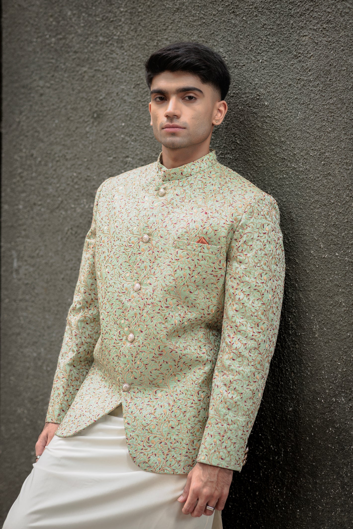 PISTA GREEN PRINCE COAT EMBROIDERY