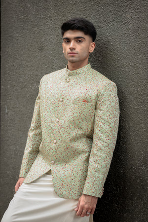 PISTA GREEN PRINCE COAT EMBROIDERY
