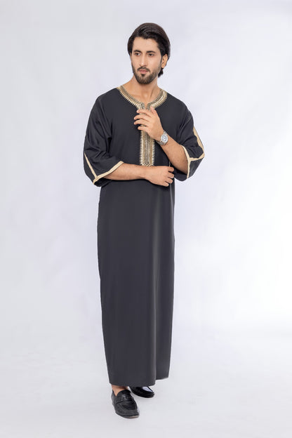 Black Morocan golden Embroidery Thobe