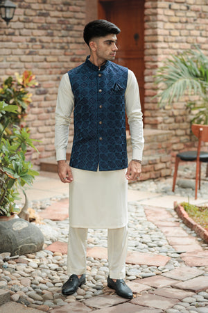 BLUE EMBROIDERED WAISTCOAT