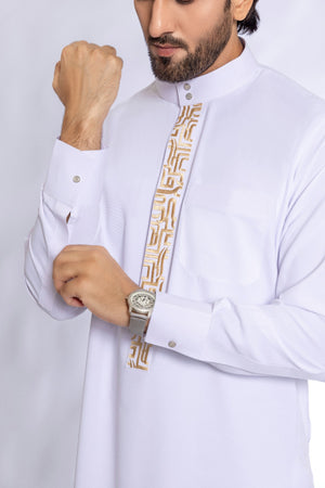 White Embroidery Saudi Thobe