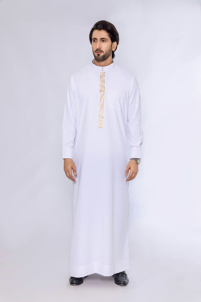 White Embroidery Saudi Thobe
