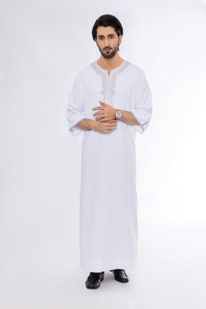 White Morocan Embroidery Thobe