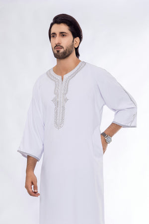 White Morocan Embroidery Thobe