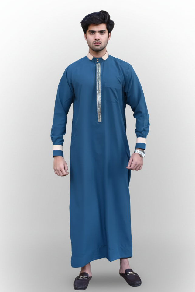 Al Bustan – Sea Green Embroidered Emirati Thobe