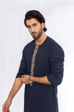 Navy Blue Embroidery Emirati Thobe