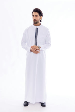 White Embroidery Saudi Thobe