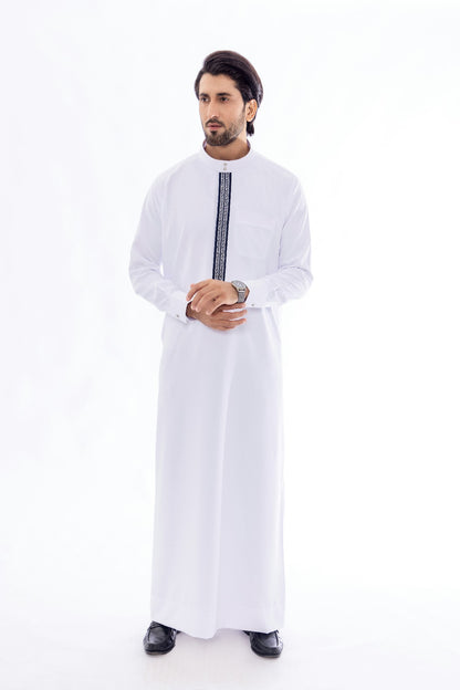 White Embroidery Saudi Thobe