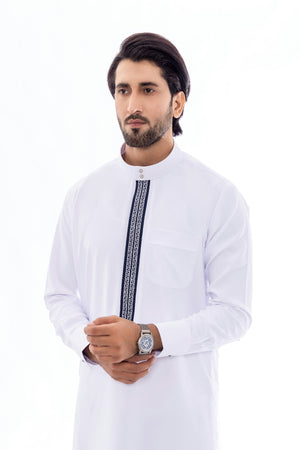 White Embroidery Saudi Thobe