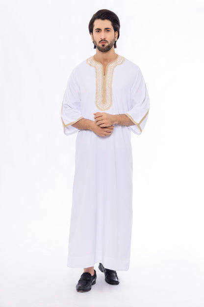 White Morocan Embroidery Thobe