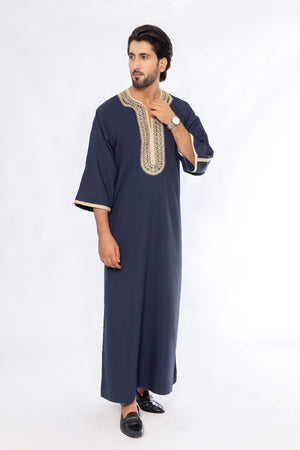 Navy Blue Morocan Embroidery Thobe