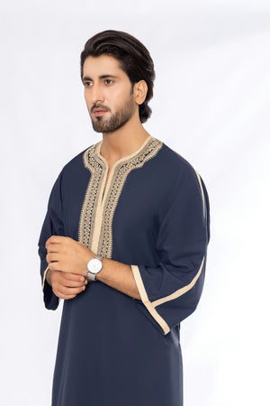Navy Blue Morocan Embroidery Thobe