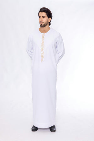 White Embroidery Emirati Thobe