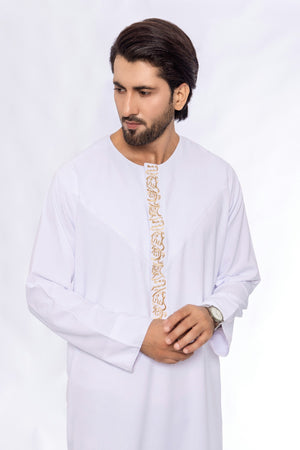 White Embroidery Emirati Thobe