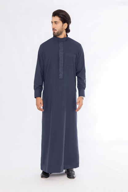 Navy Blue Embroidery Saudi Thobe