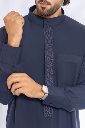 Navy Blue Embroidery Saudi Thobe