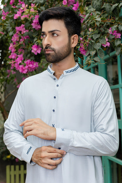 Embroidered Soft Blue Kameez Shalwar