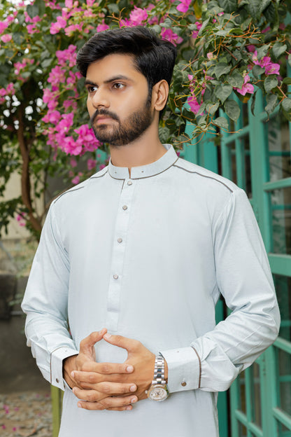 Textured Light Aqua Blue Kameez Shalwar