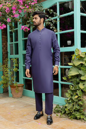 Self Textured Purple Kameez Shalwar