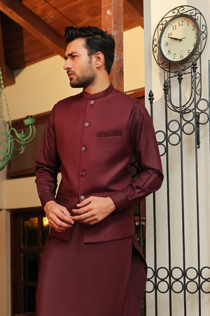 Mehroon Plain Suiting Waist Coat