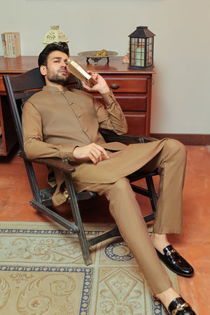 Beige Plain Suiting Waist Coat