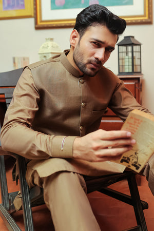 Beige Plain Suiting Waist Coat