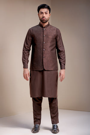 Brown Textured Waist Coat
