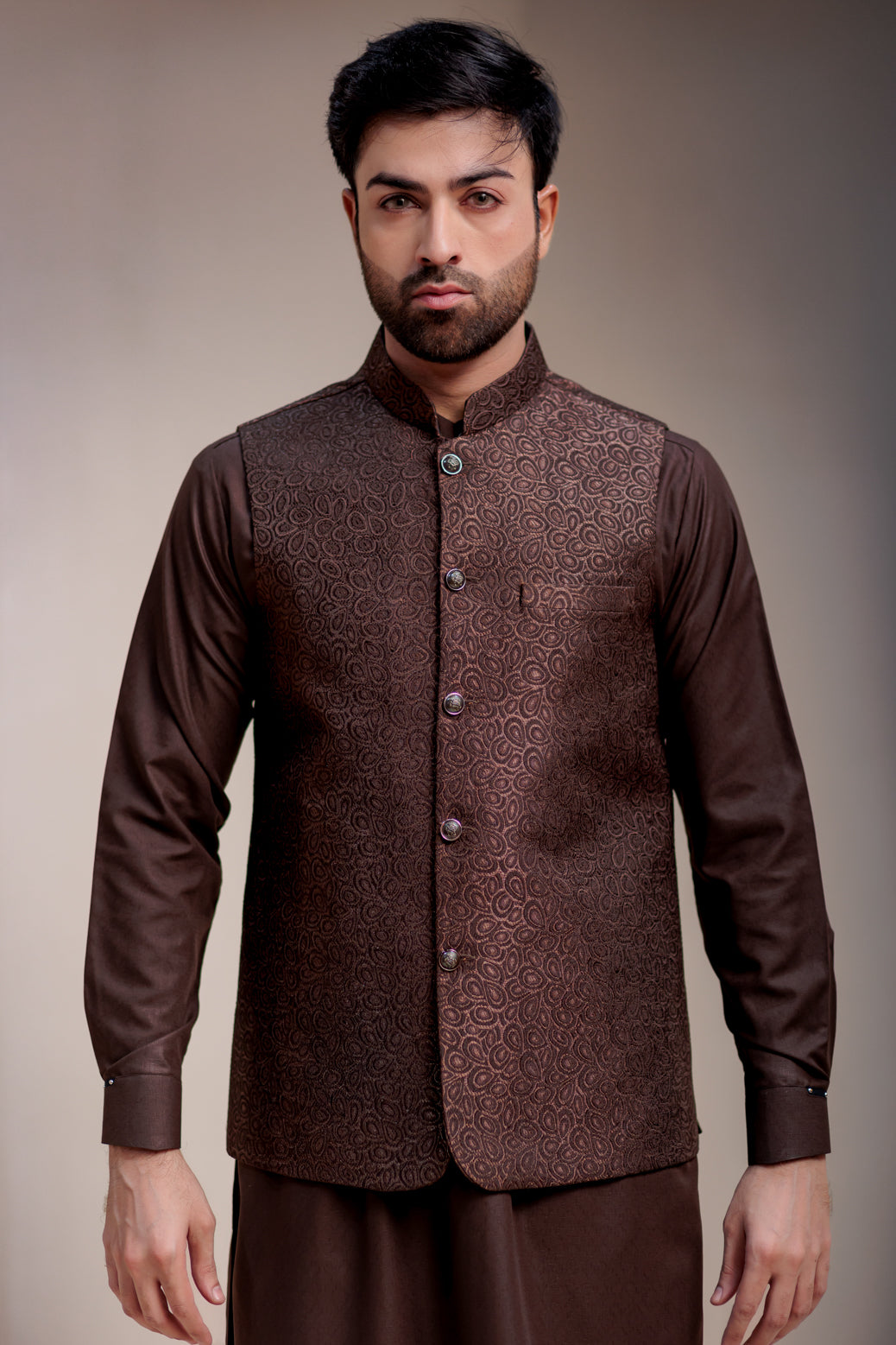 Brown Textured Waist Coat