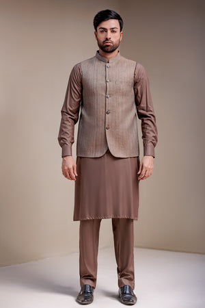 Light Brown Textured Waist Coat