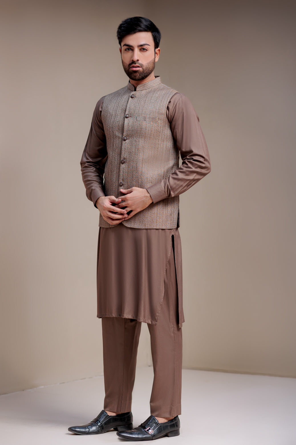 Light Brown Textured Waist Coat