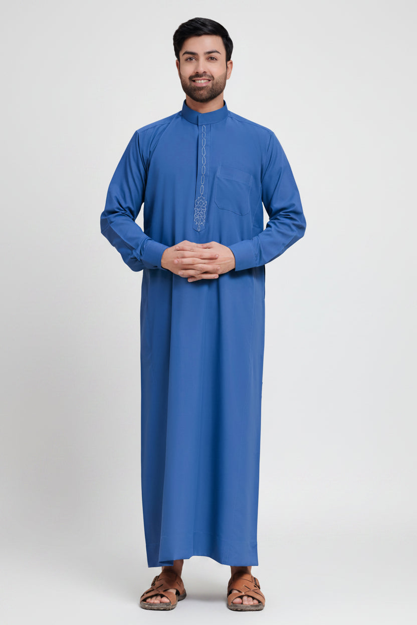 Al Nabaa – Royal Blue Embroidered Thobe
