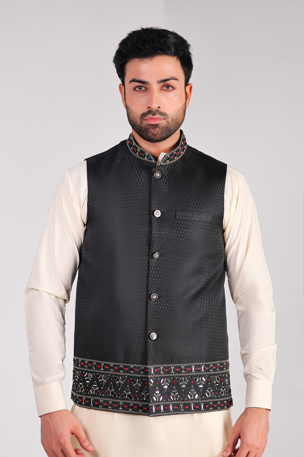 Black Textured With Mirror Work