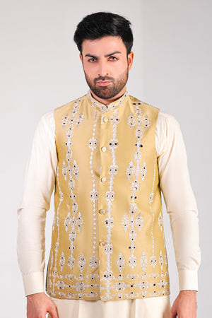 Cream Embroidered Waist Coat