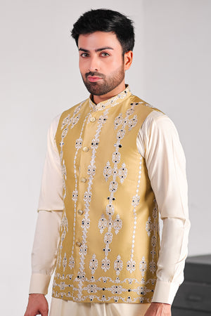Cream Embroidered Waist Coat