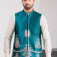 Turqouise Green Embroidered Waist Coat