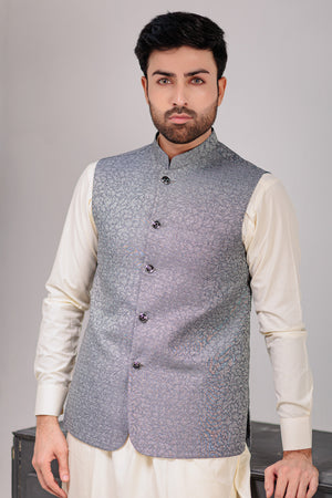 Grey Texture Embroiderd Waist Coat