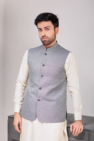 Grey Texture Embroiderd Waist Coat