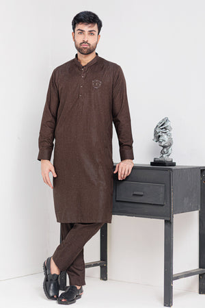 Brown With White Self Kameez Shalwar