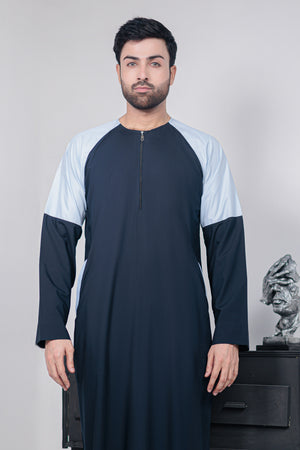 Blue Designer Round Neck Thobe