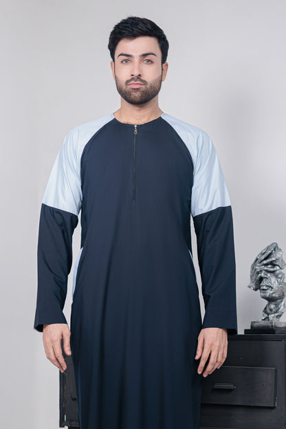 Blue Designer Round Neck Thobe