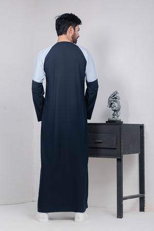 Blue Designer Round Neck Thobe