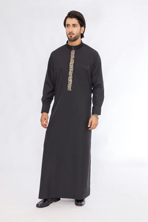 Black Saudi Embroidery Thobe