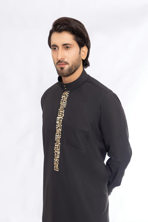 Black Saudi Embroidery Thobe